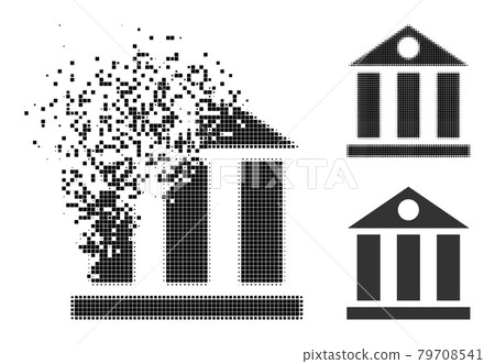 Broken and Halftone Dotted Bank Building Glyph 79708541
