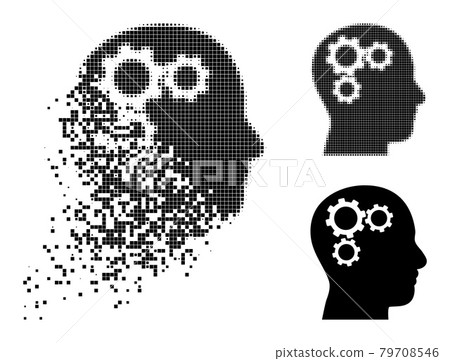 Dissolved and Halftone Pixel Brain Gears Glyph Dissolved and Halftone Pixel Brain Gears Glyph 79708546