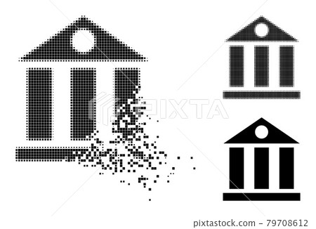 Fractured and Halftone Pixel Bank Building Icon Fractured and Halftone Pixel Bank Building Icon 79708612