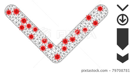 Polygonal Network Direction Down Icon with Virus Items 79708781