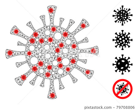 Polygonal Network Corona Virus Pictogram with Virus Centers Polygonal Network Corona Virus Pictogram with Virus Centers 79708806
