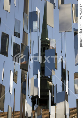 RIGA, LATVIA Modern installation of mirror fragments in the center of the old town RIGA, LATVIA Modern installation of mirror fragments in the center of the old town 79708847