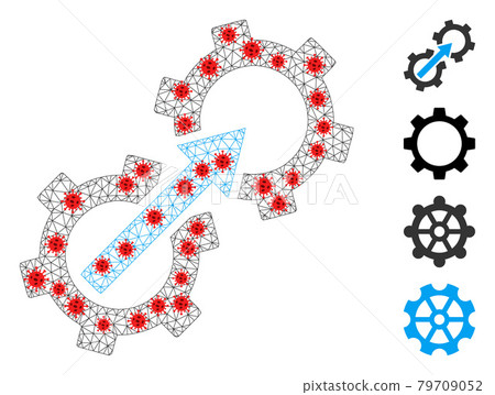 Polygonal Wire Frame Gear Integration Icon with Covid Elements 79709052