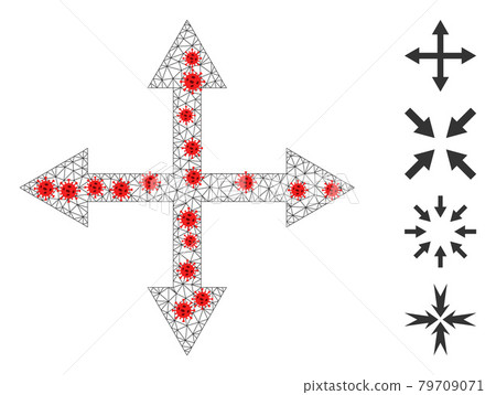Polygonal Mesh Expand Arrows Pictogram with Virus Elements Polygonal Mesh Expand Arrows Pictogram with Virus Elements 79709071