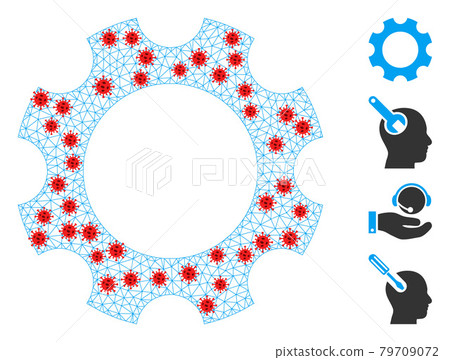 Polygonal Mesh Gear Pictogram with Virus Items Polygonal Mesh Gear Pictogram with Virus Items 79709072