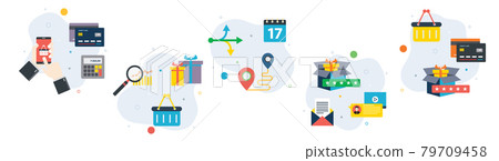 E-commerce, business, shopping basket, delivery and evalualition icons. 79709458