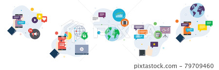 Smartphone notification, security, mobile, social media  and services icons. 79709460