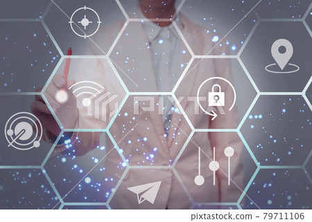 Lady In Uniform Side Standing Holding Tablet In Hand Virtually Typing On Screen. Bussiness Woman Carrying Tab Writing New Futuristic Technologies. Lady In Uniform Side Standing Holding Tablet In Hand Virtually Typing On Screen. Bussiness Woman Carrying Tab Writing New Futuristic Technologies. 79711106