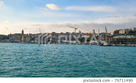 View of Bosphorus Strait in Istanbul, Turkey. Bosphorus strait separates the European part from the Asian part of Istanbul. 79711490