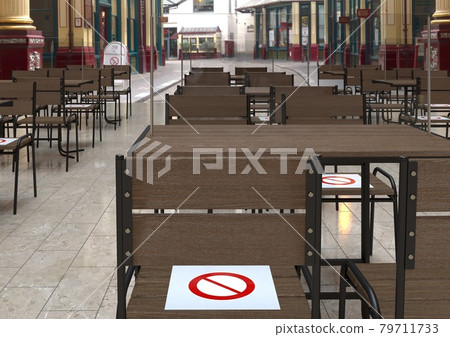 3DCG material of a restaurant taking measures against COVID-19 infection 79711733