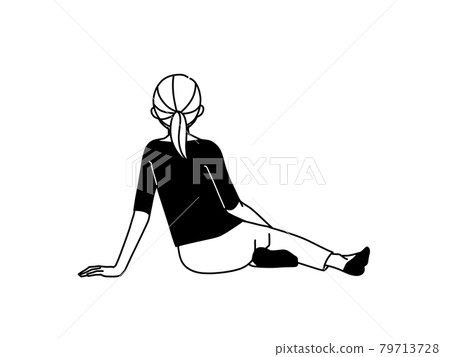 Rear view of a woman sitting cross-legged - Black 79713728