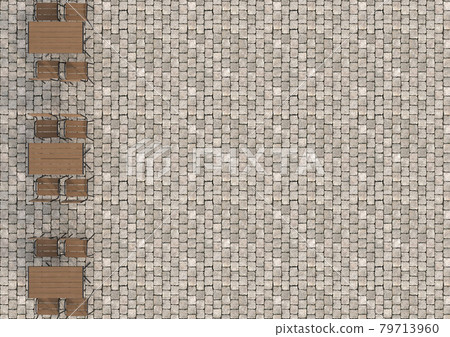 3DCG material of chairs and tables placed in a stone-paved square 79713960