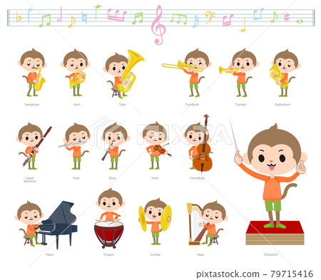 一組關於演奏古典音樂的猴子男孩 79715416