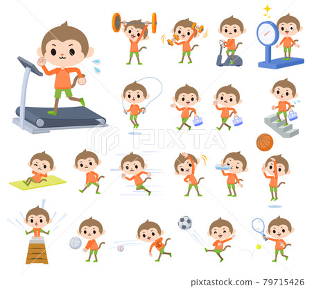 Set of monkey boy on exercise and sports Set of monkey boy on exercise and sports 79715426