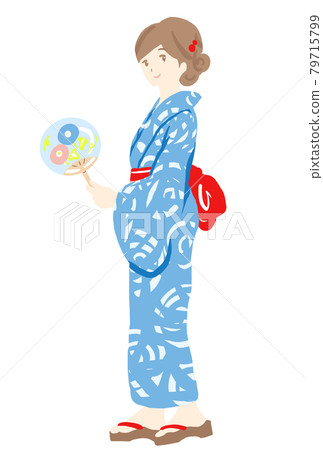 Full-body illustration of a young woman in a yukata Full-body illustration of a young woman in a yukata 79715799