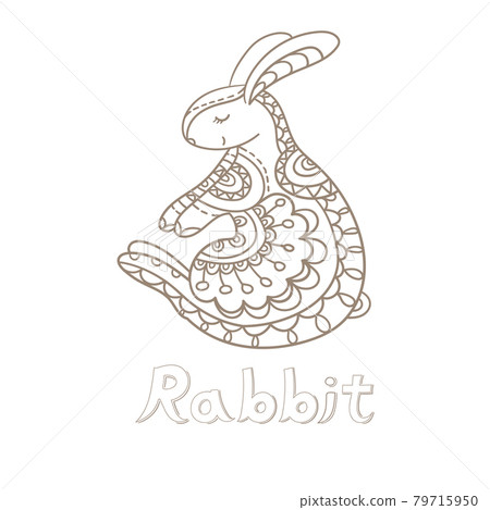 Rabbit. Vector flat illustration. Alphabet card. Cute cartoon animal card. 79715950