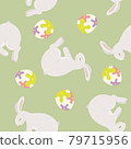 Seamless pattern with rabbit and egg on a light green background. Cute cartoon animal. Vector illustration. 79715956