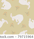 Seamless pattern with rabbit and plant on light background. Cute cartoon animal. Vector illustration. 79715964