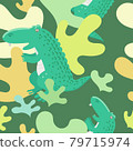 Seamless pattern with alligator and plant on green background. Cute cartoon animal. Vector illustration. 79715974