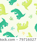 Seamless pattern with alligator and plant on a light yellow background. Cute cartoon animal. Vector illustration. 79716027