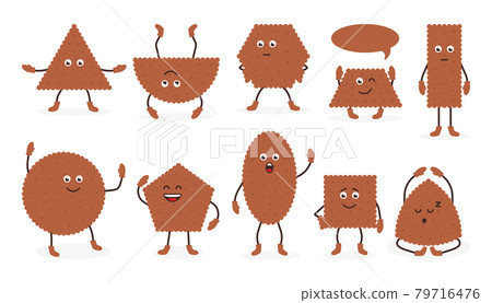 Cute emoji brown snack biscuit cartoon set vector Cute emoji brown snack biscuit cartoon set vector 79716476