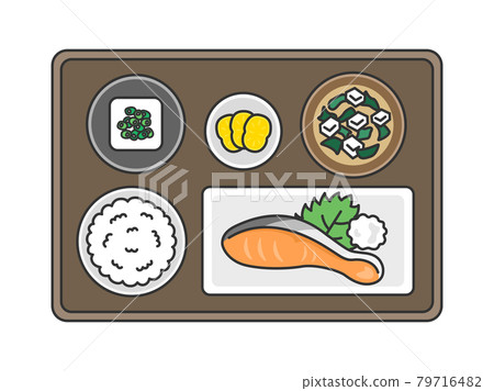 Illustration of grilled salmon set meal 79716482