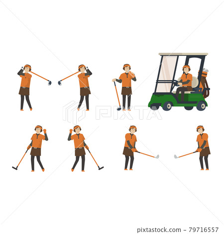 打高爾夫球的高級女士[運動/水袋/鞦韆/高爾夫球車/右手/左手]插圖 79716557