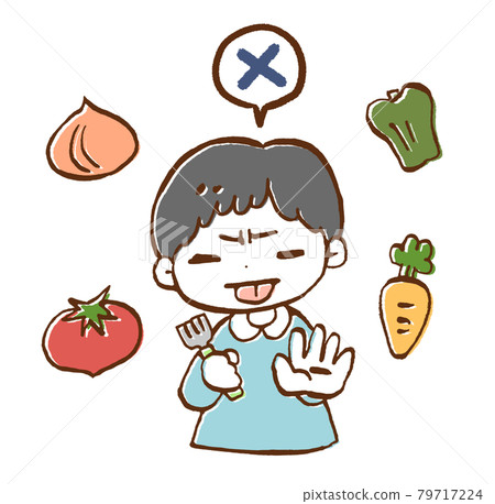 Illustration of a boy who likes and dislikes vegetables 79717224