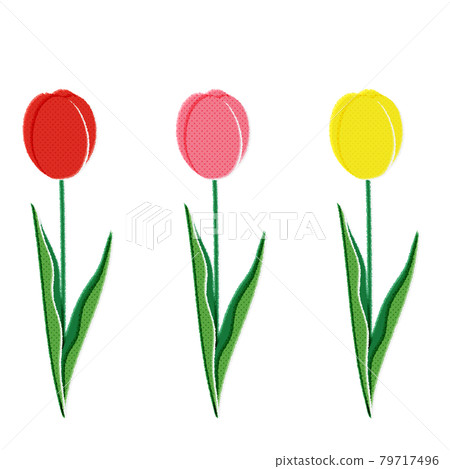 Chigiri 風格鬱金香插圖集（白色背景、向量、剪紙） 79717496
