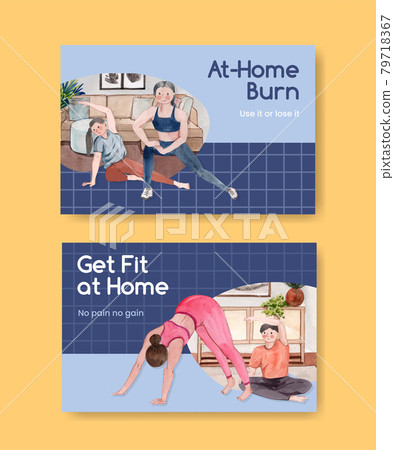 Facebook template with exercise at home concept,watercolor style 79718367