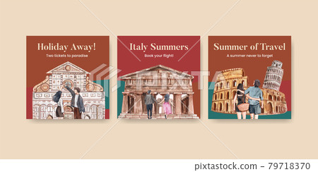 Banner template with Italy summer holiday concept,watercolor style Banner template with Italy summer holiday concept,watercolor style 79718370