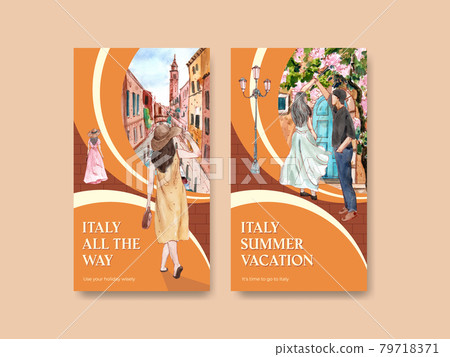 Instagram template with Italy summer holiday concept,watercolor style Instagram template with Italy summer holiday concept,watercolor style 79718371