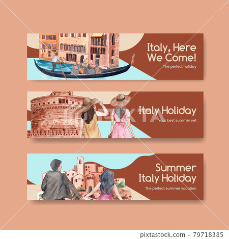 Banner template with Italy summer holiday concept,watercolor style Banner template with Italy summer holiday concept,watercolor style 79718385