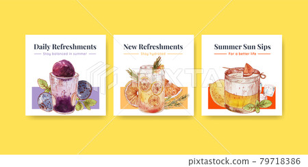 Banner template with refreshment drinks concept,watercolor style Banner template with refreshment drinks concept,watercolor style 79718386