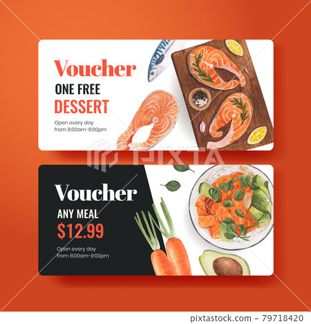 Voucher template with healthy food concept,watercolor style Voucher template with healthy food concept,watercolor style 79718420