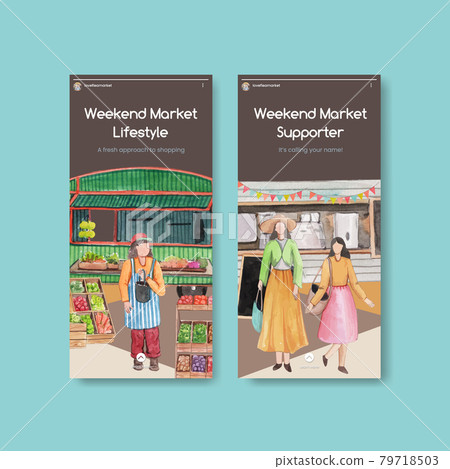 Instagram template with weekend market concept,watercolor style 79718503
