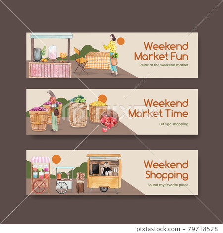 Banner template with weekend market concept,watercolor style Banner template with weekend market concept,watercolor style 79718528