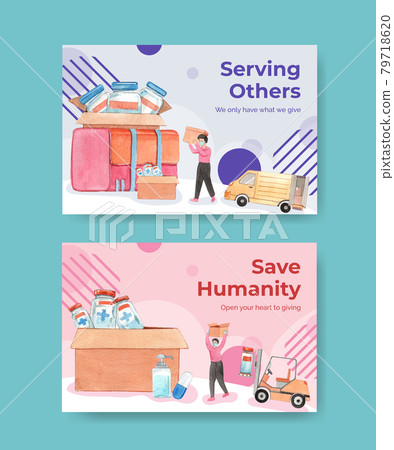 Facebook template with humanitarian aid concept,watercolor style 79718620