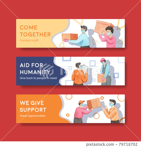 Banner template with humanitarian aid concept,watercolor style 79718702