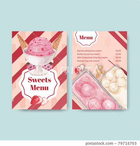 Menu template with ice cream flavor concept,watercolor style 79718703
