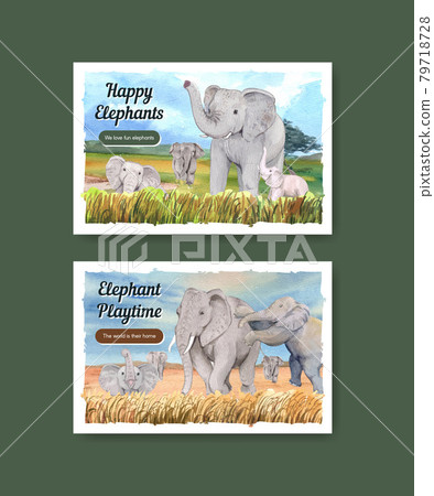 Facebook template with elephant funning concept,watercolor style 79718728