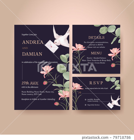 Wedding card template with cottagecore flowers concept,watercolor style Wedding card template with cottagecore flowers concept,watercolor style 79718786