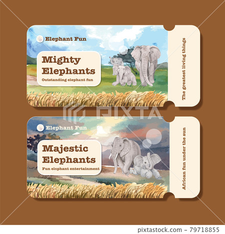 Ticket template with elephant funning concept,watercolor style Ticket template with elephant funning concept,watercolor style 79718855