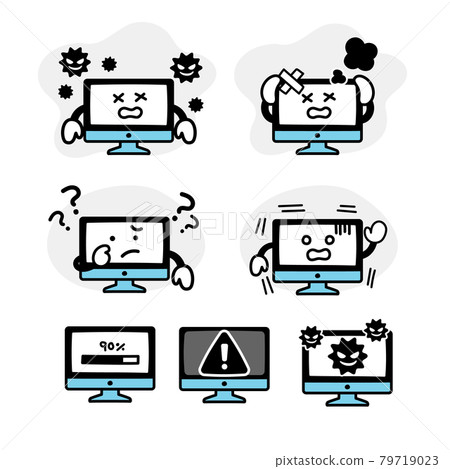 Facial expression set for computer characters malfunctioning or having trouble 79719023