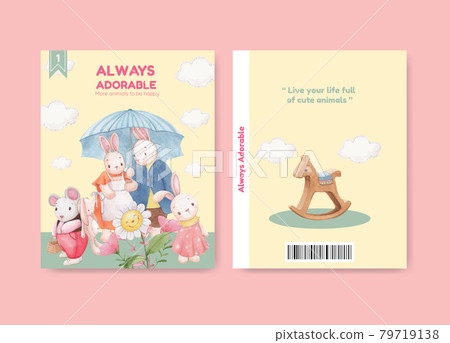 Cover book template with adorable animals concept,watercolor style Cover book template with adorable animals concept,watercolor style 79719138