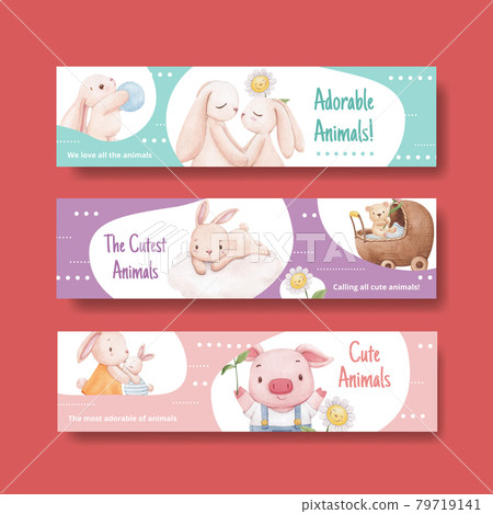Banner template with adorable animals concept,watercolor style 79719141