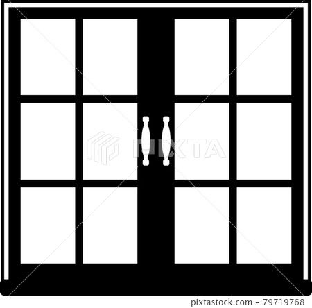 Black and white illustration of a closed casement window 79719768