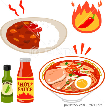 辣咖哩、拉麵和調味料的插圖集 79719774