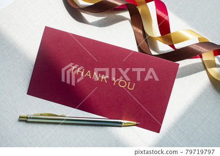 Thank you card presentation on a luxurious linen background 79719797
