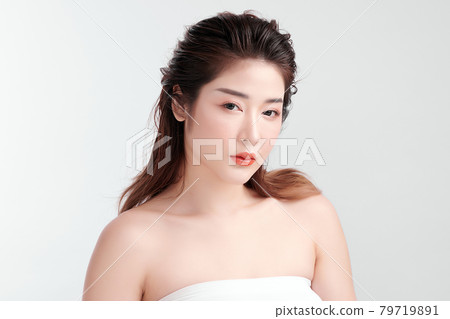 Beautiful young asian woman with clean fresh skin on white background, Face care, Facial treatment, Beautiful young asian woman with clean fresh skin on white background, Face care, Facial treatment, 79719891